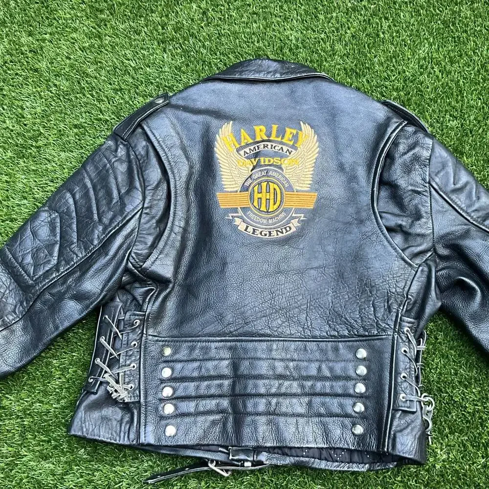 Vintage 1980’s Harley-Davidson Embroidered Leather Motorcycle Jacket with Lacing